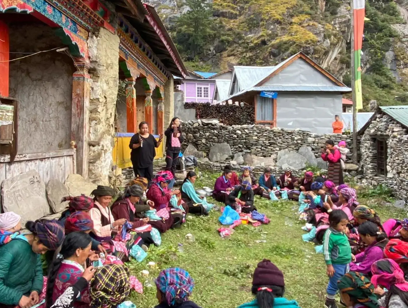Providing the MHM session and Reusable pad-making training in the Tsum Valley